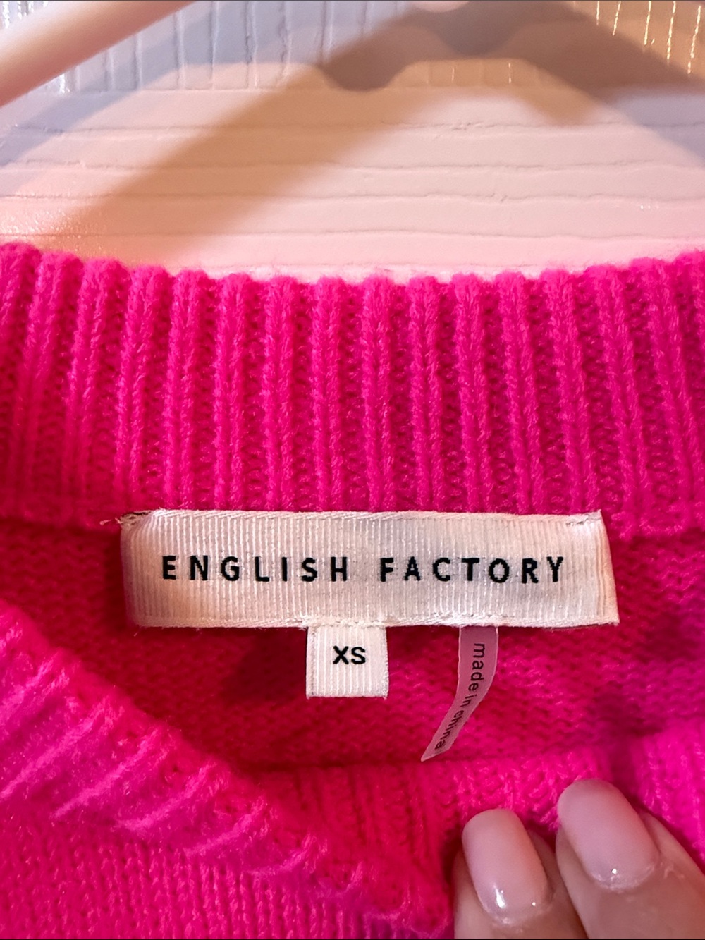 English Factory Bright Pink "SATURDAY" Crewneck Sweater sz xs oversized - Picture 2 of 4